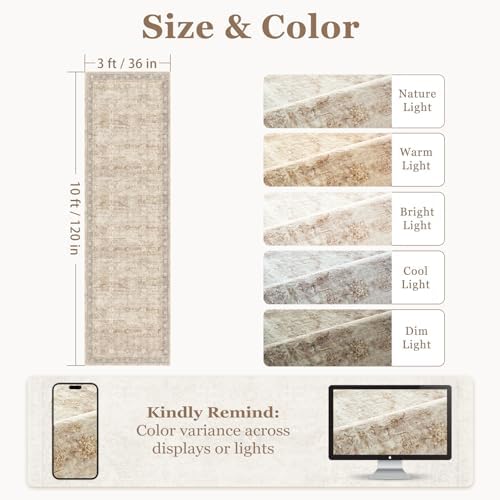 Washable Runner Rug 3x10, Vintage Earth Tone Hallway Runner - Image 2