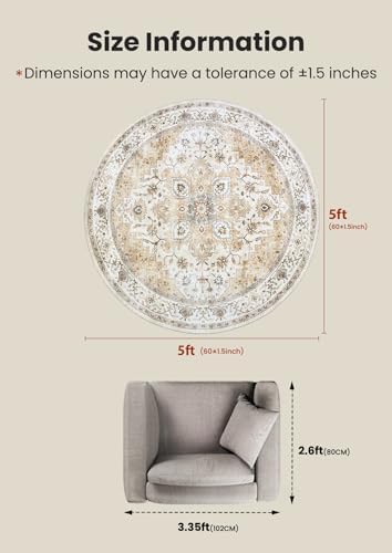 Amada Round 5x5 Washable Area Rug - Image 2