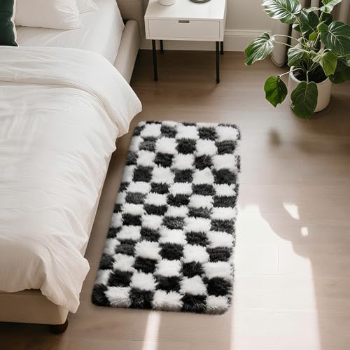 Black and White 2x4 Area Rugs for Bedroom, Fluffy Rug Small Bedside Carpet by Yongyangjuxi