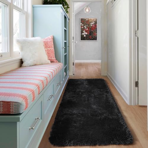Black Runner Rugs for Bedroom Hallway, Fluffy 2x6 Bedside Soft Area Rug - Image 5
