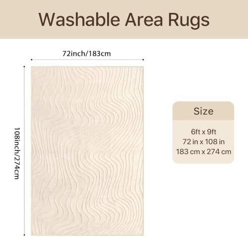GENIMO Beige Rug 6x9 Washable Area Rugs - Image 2