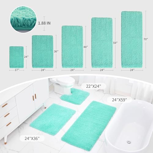 Disolla Mint Green Bathroom Runner Rug 24x70, Plush Extra Large Bath Mat - Image 2