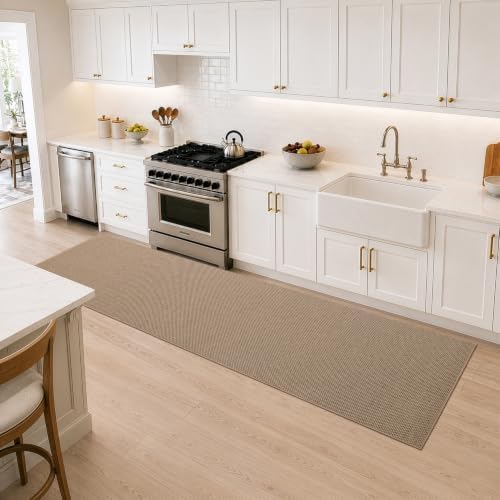DEXI Thin Hallway Runner Rug 2'4"x12', Non Slip Entryway Rugs, Dark Beige - Image 2