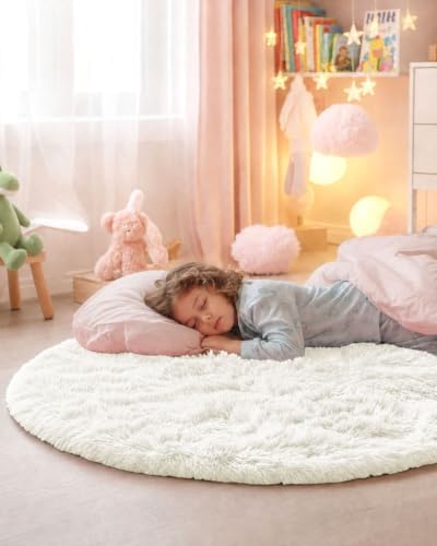 Smiry Round Area Rugs for Living Room Bedroom 5x5 ft, Fluffy Carpet - Image 5