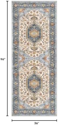 KUTA Washable Kitchen Runner 3x8 Washable 8 ft Ivory Blue Runners - Image 2