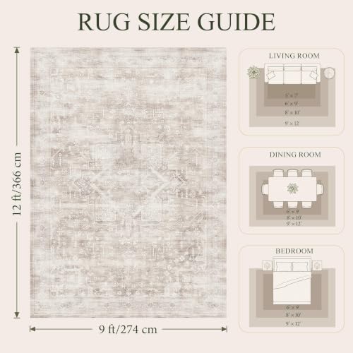 9x12 Washable Boho Area Rug, Ivory Farmhouse - Image 2