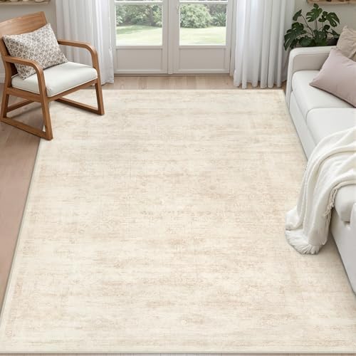 Area Rugs 5x7 Living Room: Washable Bedroom Neutral Carpet Retro Beige by Luxturiy