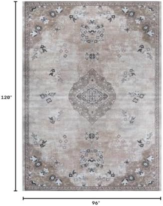 Non Slip Area Rugs 8x10 Boho Medallion Floral Non Skid Rubber Backing Easy Silk - Image 2