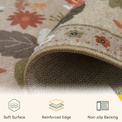 RELEANY Floral Washable 5x7 Area Rugs Brown/Brick - Image 4