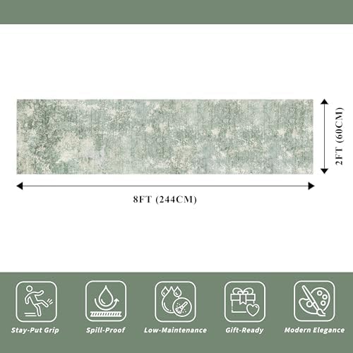 2x8 Washable Hallway Runner Rug – Non-Slip Modern Abstract Neutral Low-Pile - Image 2
