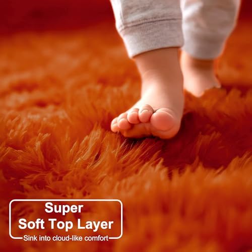 Amdrebio Burnt Orange Large Shag Rug 8x10 - Image 3
