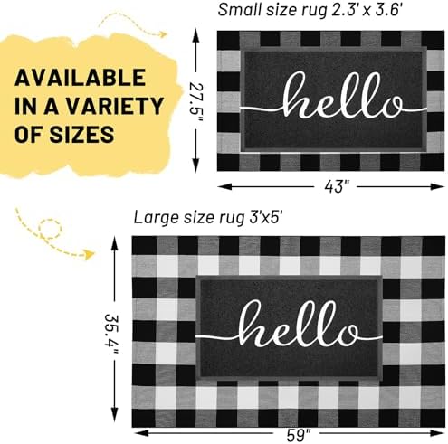 KILOCOCO Buffalo Plaid Checkered Rug 3x5 ft Black White Front Door Rug - Image 2