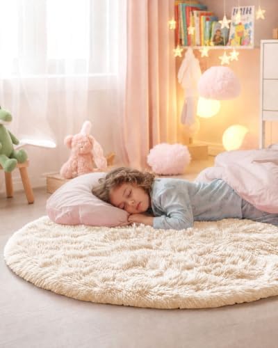 Smiry Round Area Rugs for Living Room Bedroom 5x5 ft, Fluffy Carpet - Image 5