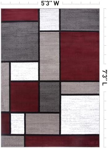 Rugshop Geometric Boxes Modern Non-Shedding Area Rug Red 5'3" x 7'3" - Image 2