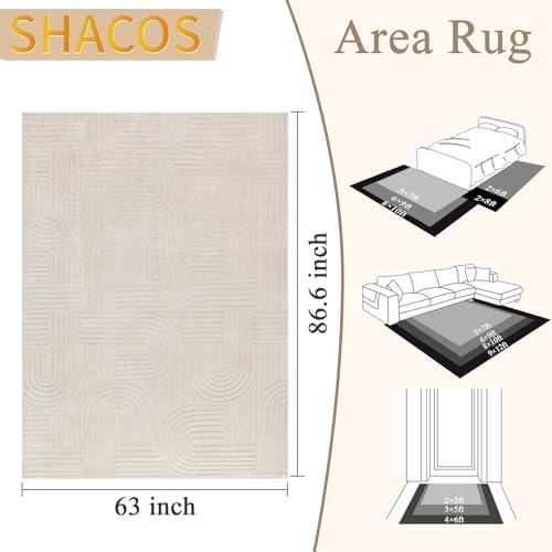 SHACOS Soft Cozy Fluffy Arch Pattern High-Low Pile Textured Area Rug 5'3"x7'3" - Image 2