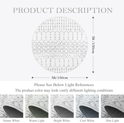 Lahome Moroccan Round Area Rug 5Ft Machine Washable Soft Round Bedroom Rugs - Image 2