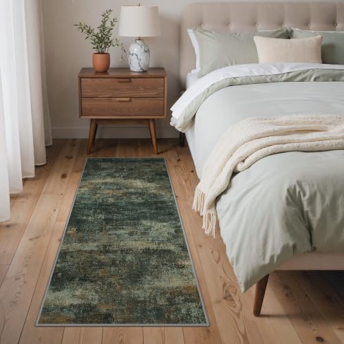 BEIMO 2x5 Runner Rug for Hallway, Smoky Green Washable Abstract Rug - Image 4