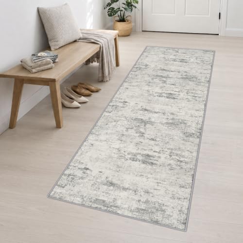 3x10 Washable Runner Rug：Modern Abstract Kitchen Soft Carpet Gray - Image 3