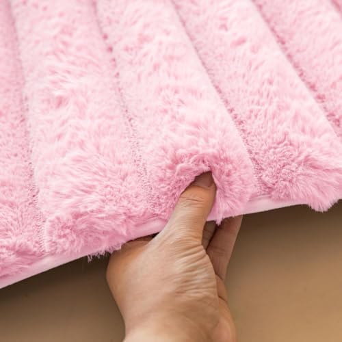 Pink Rabbit Striped Plush Rug 2'x3', Fluffy Shaggy Area Rug - Image 3