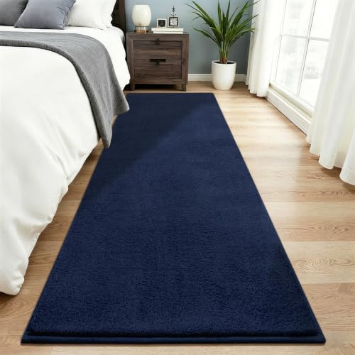 Vasofe Navy Hallway Runner Rug, 2x6 Non Slip Runners, Washable Bedroom Rug by VasofeSoftFluffyRugs