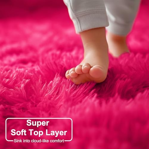 Amdrebio Hot Pink Fluffy Large Round Rug 6Ft - Image 2