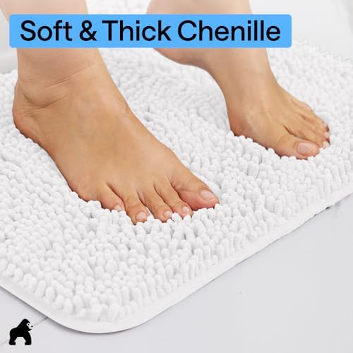 GORILLA GRIP Bath Rug Mat for Bathroom, Absorbent Chenille, 36x24 White - Image 4