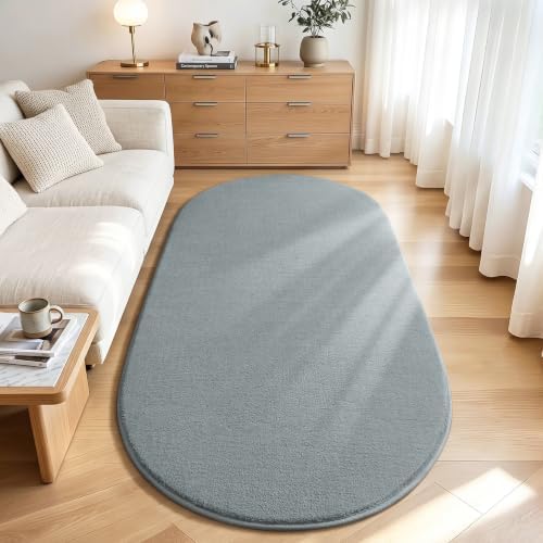 LOCHAS Soft Oval Bedroom Rug 2.6x5.3, Small Washable Grey Rugs - Image 5