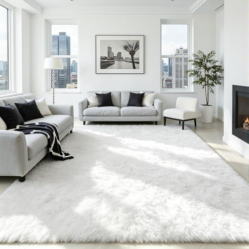 5x7 Fluffy Area Rug for Living Room: Soft Non-Slip White Bedroom Carpet - Image 2