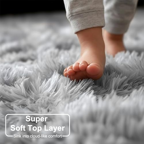 Amdrebio Tie-Dyed Light Grey Big Shag Round Rug 6Ft - Image 2