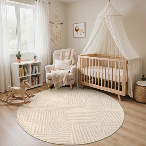 GENIMO Soft 8FT Round Rug Beige Washable - Image 4
