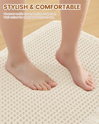 Smiry Waffle Bath Mat 72X24, Soft Absorbent Bathroom Rugs, Cream Beige - Image 4