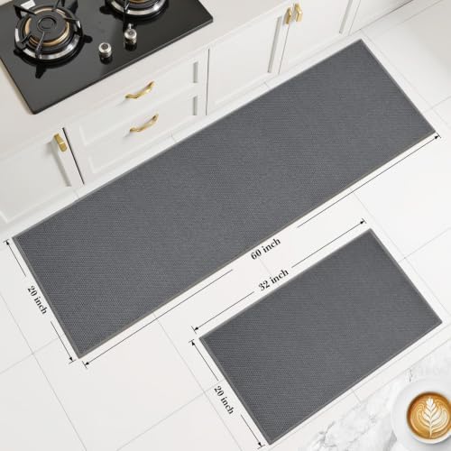 Kitchen Rugs Set of 2, Washable Floor Mats, Khaki 20x32+20x72in - Image 2