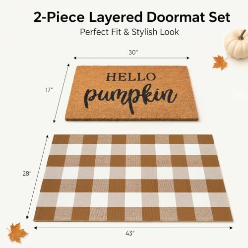 Fall Decor Door Mat Combo Set, 100% Coco Coir Welcome Mat + 28 x 43 Inches - Image 2