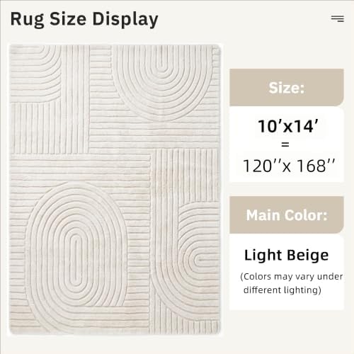 Beige Solid Area Rug 10x14 Large Washable Soft Rugs - Image 2
