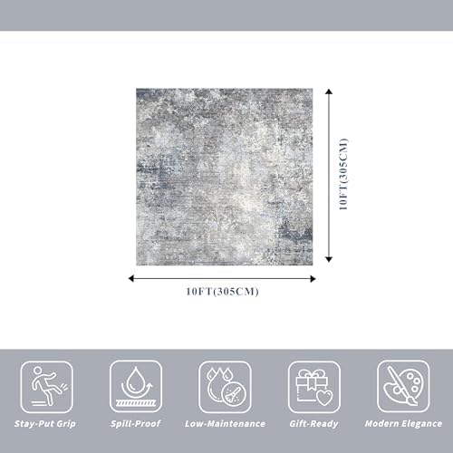 10x10 Square Living Room Rug – Washable Modern Abstract Large Rug - Image 2