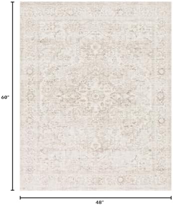 FMFUNCTEX 4x5 Washable Beige Neutral Oriental Distressed Entryway Area Rug - Image 2