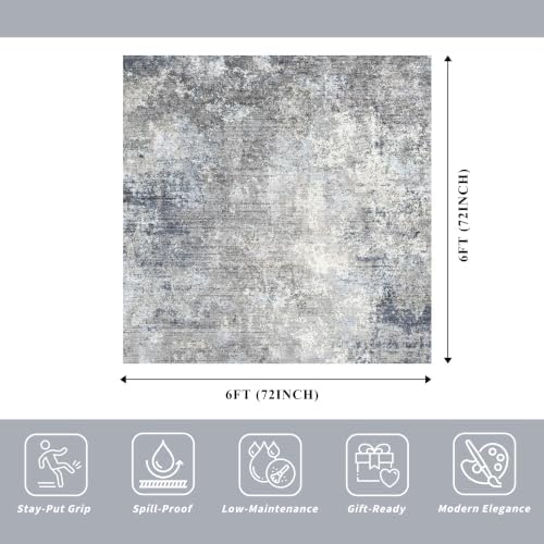 Square Area Rug 6x6 Washable – Non Slip Modern Abstract - Image 2