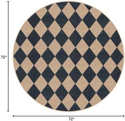 Lahome Checkered Easy Jute 6ft Round Outdoor Patio Area Rug, Washable Black - Image 2