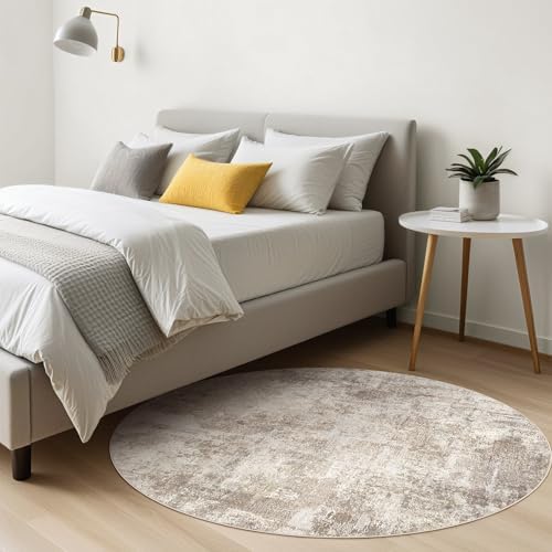 LOONGRUG Round Rug 10x10 Washable Circle Large Neutral Modern Abstract Rug - Image 4