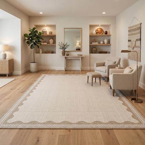Garvee Modern Bordered Rugs for Living Room 8x10 Large Washable Rug Beige by Garvee