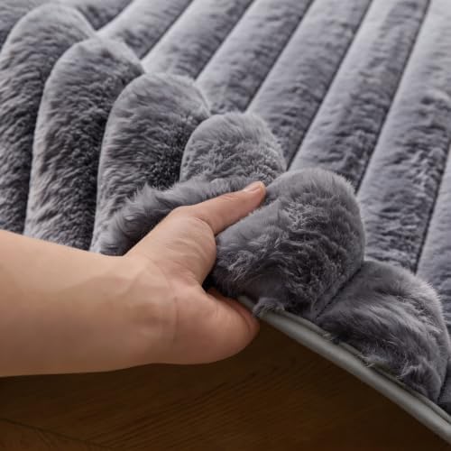 Gray Rabbit Striped Plush Rug 2'x6', Fluffy Shaggy Area Rug - Image 7