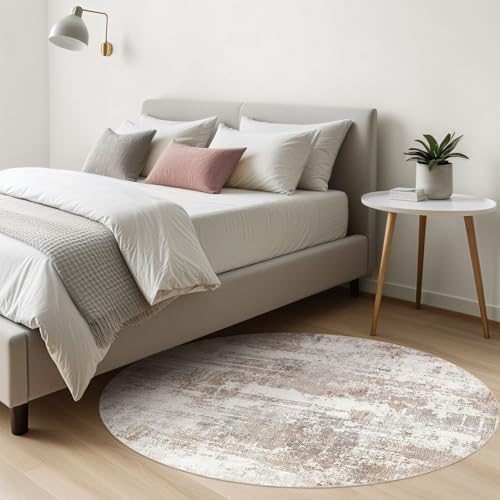 LOONGRUG Round Rug 7x7 Washable Large Neutral Modern Area Rugs Brown - Image 6
