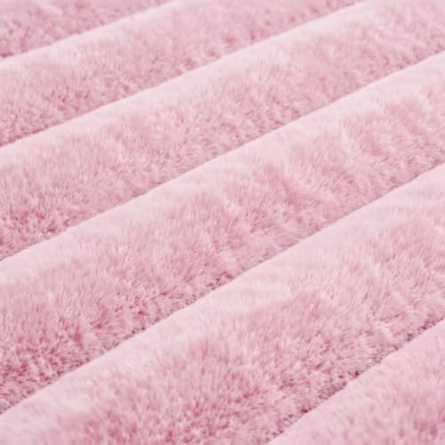 Pink Rabbit Striped Plush Rug 2'x6', Fluffy Shaggy Area Rug - Image 6