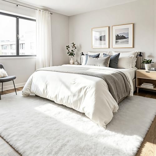 5x7 Fluffy Area Rug for Living Room: Soft Non-Slip White Bedroom Carpet - Image 3