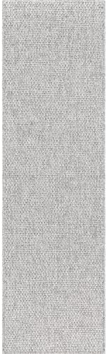 CAMILSON Indoor and Outdoor Runner Rug Gray Solid Boho Woven Design - Image 2