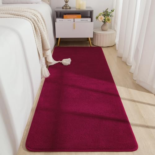 BENRON Soft Runner Rugs for Bedroom Hallway 2x6 Wine Red, Non Slip Washable by BBENRON