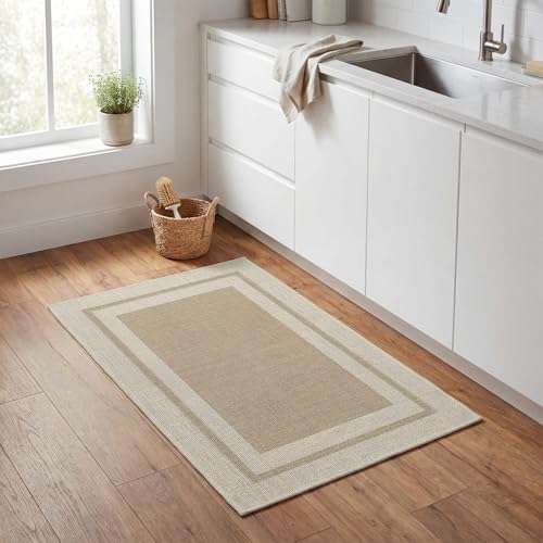 Artoid Mode Beige Absorbent Rectangle Non-Skid Doormat, Home Mats Non Slip - Image 5