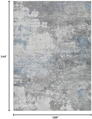Area Rug Living Room-9X12 Abstract Washable Rug Grey Blue - Image 2