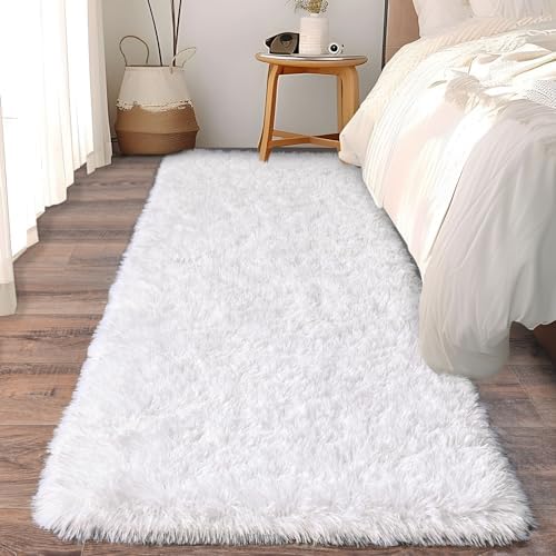 Soft Runner Rugs for Bedroom Hallways Washable, 2 Packs 2x6 White by Ailyei