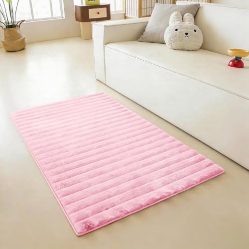 Pink Rabbit Striped Plush Rug 2'x3', Fluffy Shaggy Area Rug - Image 2